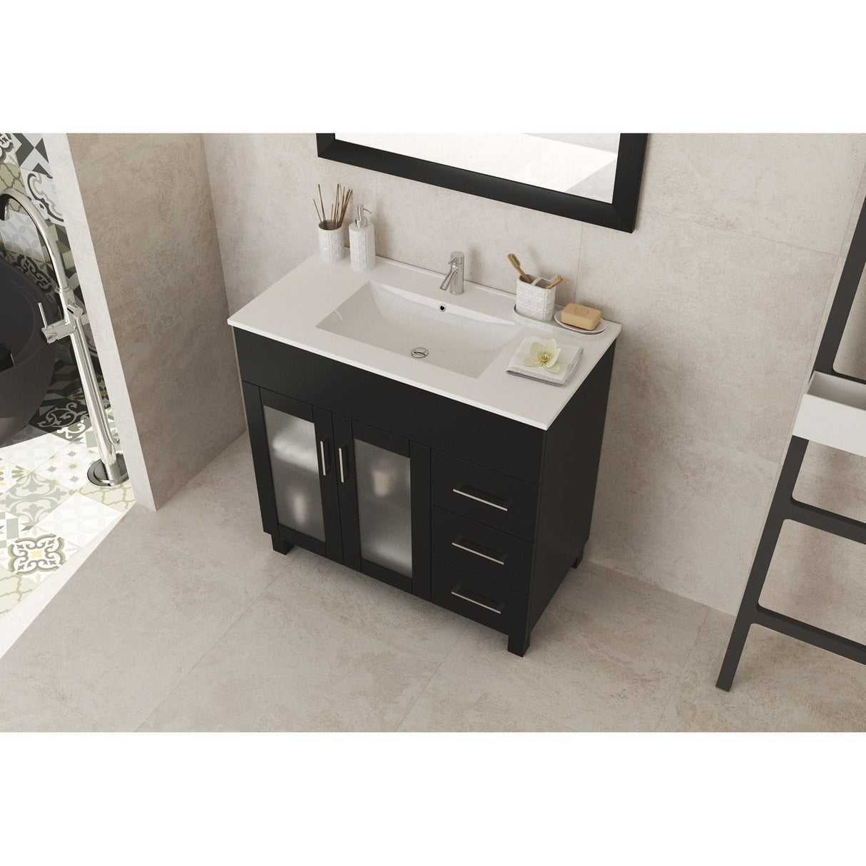 Laviva Nova 36" Espresso Bathroom Vanity with White Ceramic Basin Countertop 31321529-36E-CB