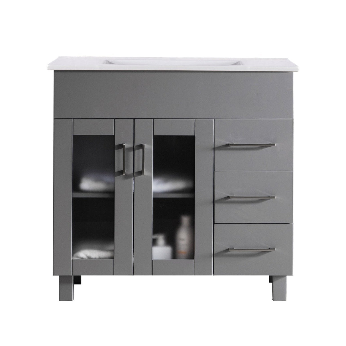 Laviva Nova 36" Grey Bathroom Vanity with White Ceramic Basin Countertop 31321529-36G-CB