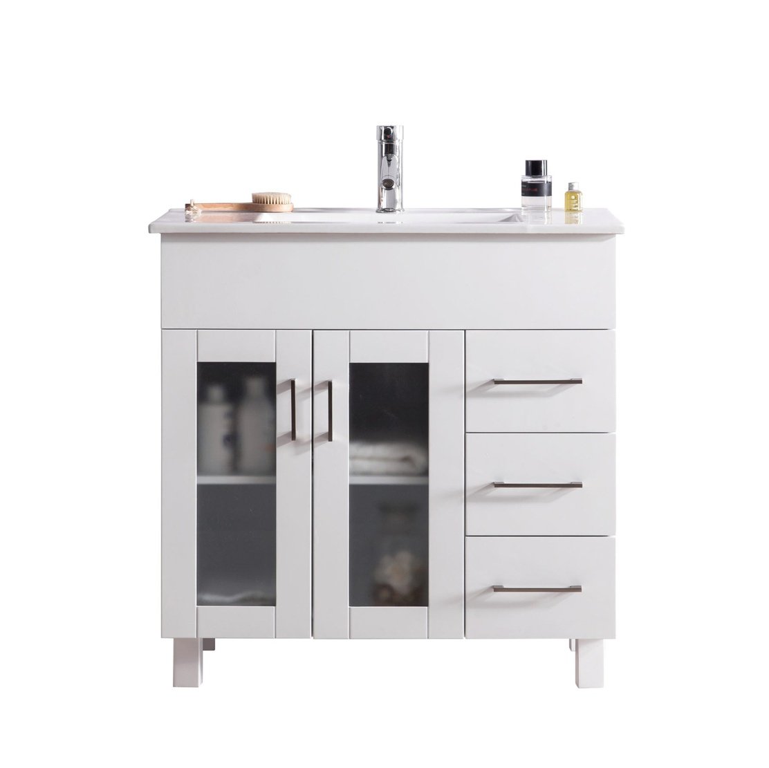 Laviva Nova 36" White Bathroom Vanity with White Ceramic Basin Countertop 31321529-36W-CB