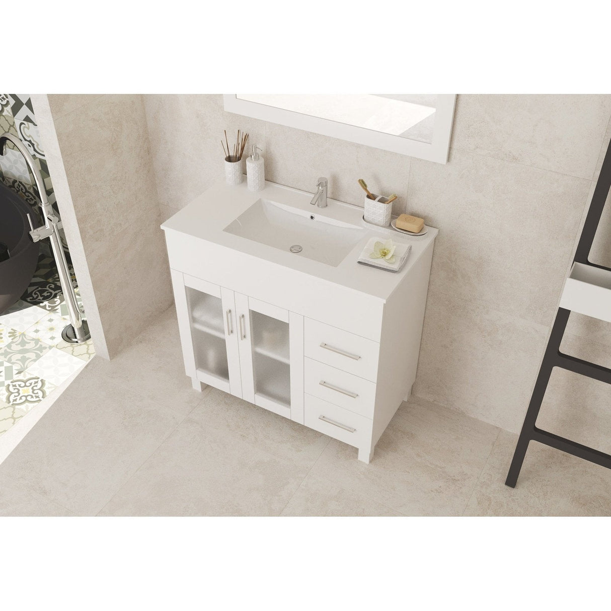 Laviva Nova 36" White Bathroom Vanity with White Ceramic Basin Countertop 31321529-36W-CB