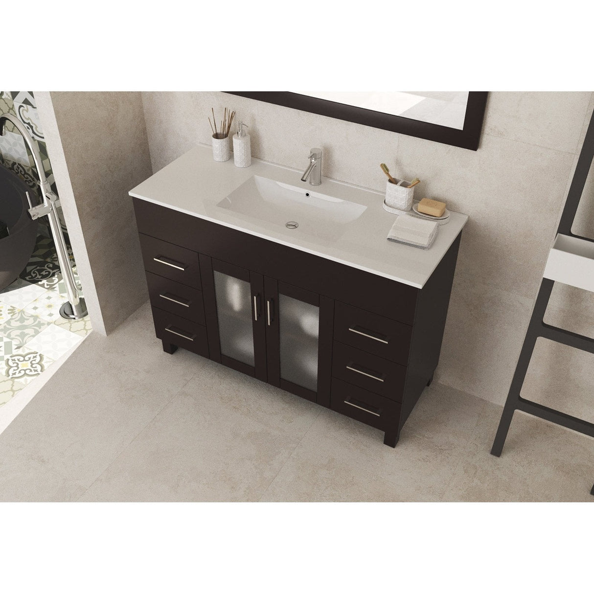 Laviva Nova 48" Brown Bathroom Vanity with White Ceramic Basin Countertop 31321529-48B-CB