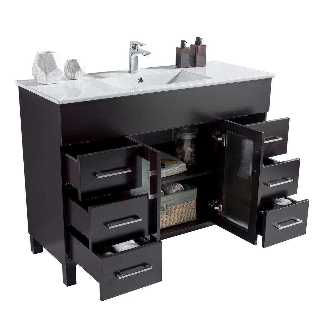 Laviva Nova 48" Espresso Bathroom Vanity with White Ceramic Basin Countertop 31321529-48E-CB