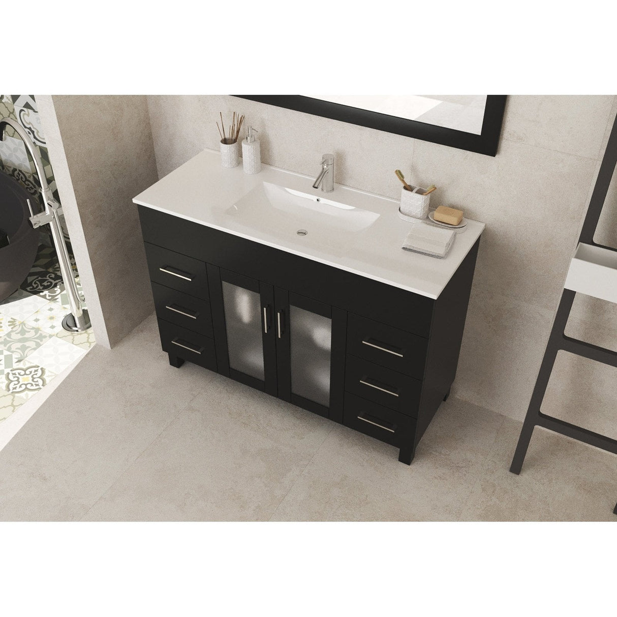 Laviva Nova 48" Espresso Bathroom Vanity with White Ceramic Basin Countertop 31321529-48E-CB