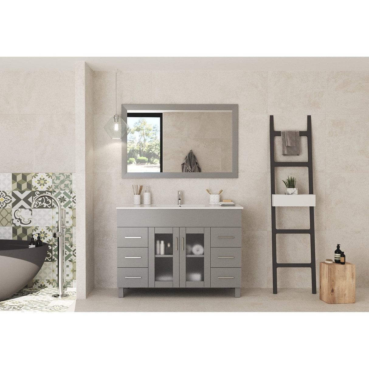 Laviva Nova 48" Grey Bathroom Vanity with White Ceramic Basin Countertop 31321529-48G-CB