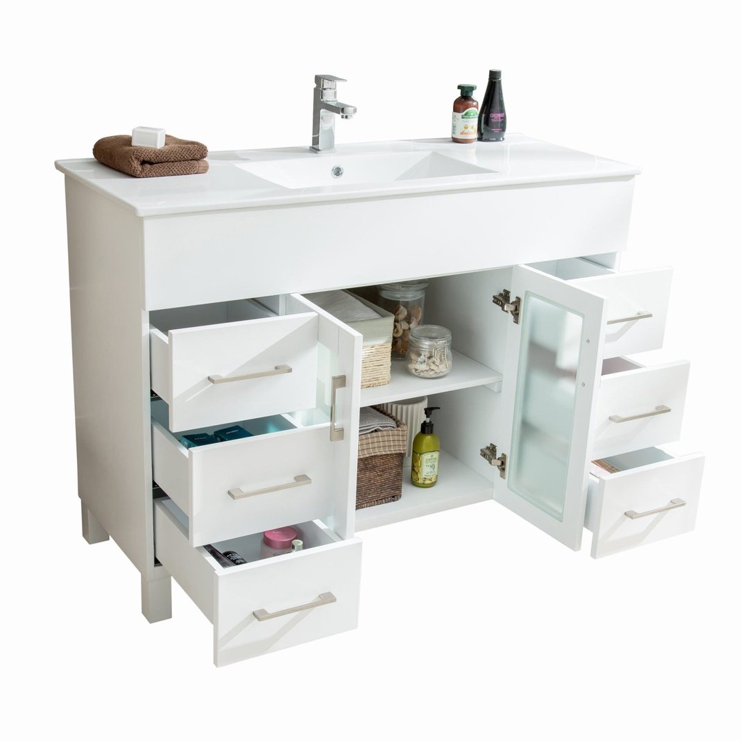 Laviva Nova 48" White Bathroom Vanity with White Ceramic Basin Countertop 31321529-48W-CB