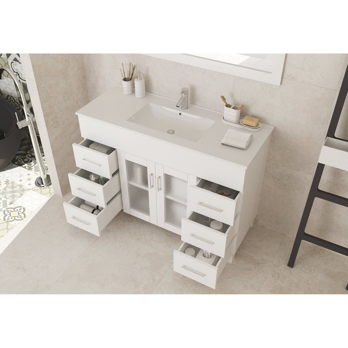 Laviva Nova 48" White Bathroom Vanity with White Ceramic Basin Countertop 31321529-48W-CB