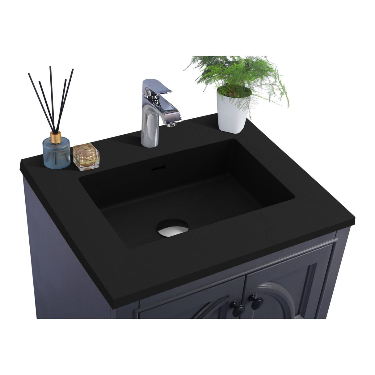 Laviva Odyssey 24" Maple Grey Bathroom Vanity with Matte Black VIVA Stone Solid Surface Countertop 313613-24G-MB