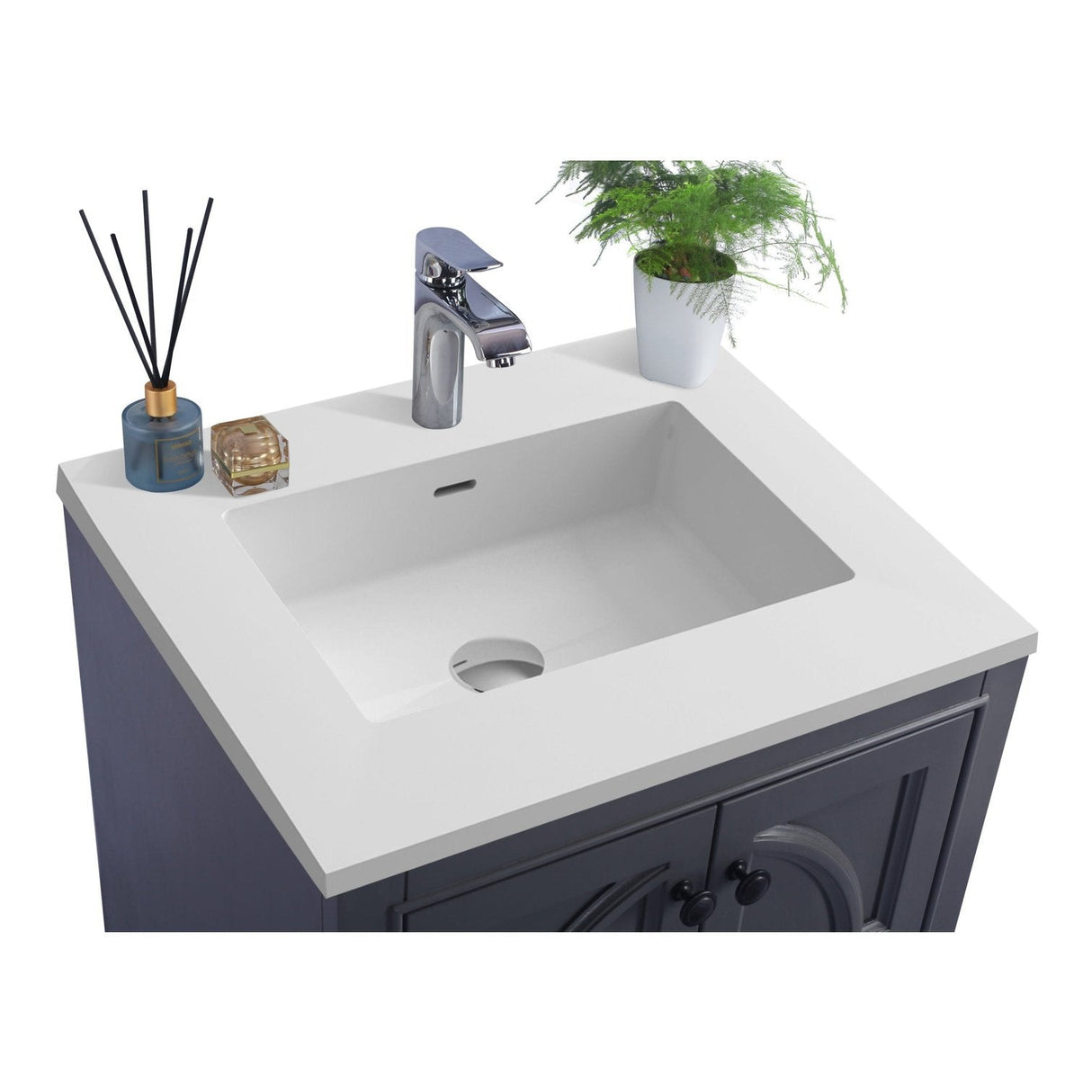 Laviva Odyssey 24" Maple Grey Bathroom Vanity with Matte White VIVA Stone Solid Surface Countertop 313613-24G-MW