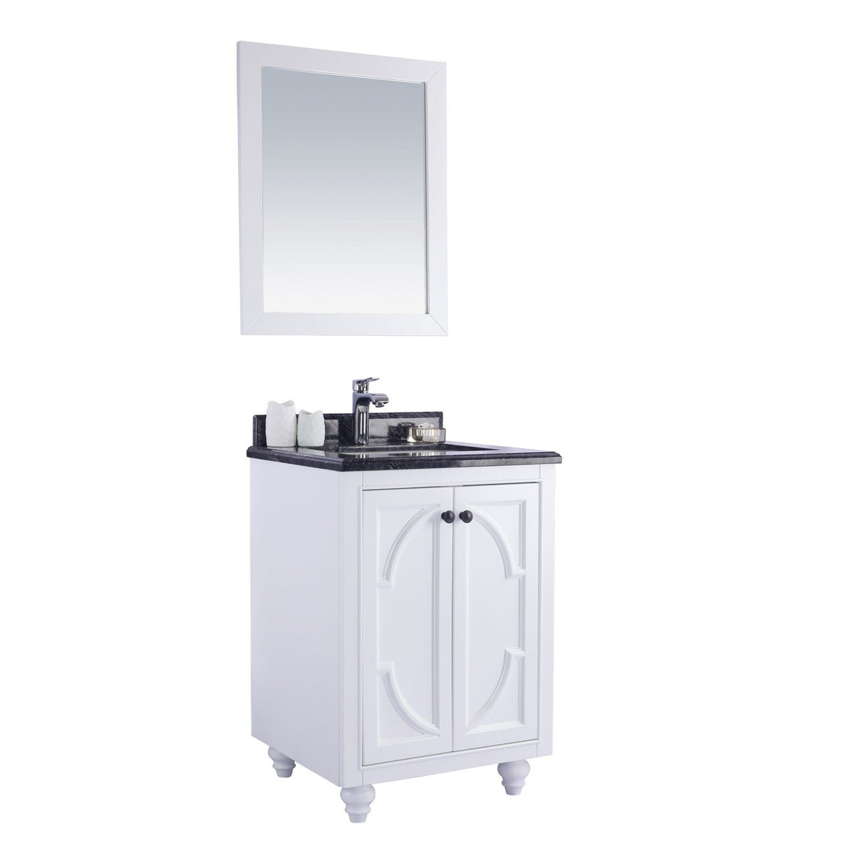 Laviva Odyssey 24" White Bathroom Vanity with Black Wood Marble Countertop 313613-24W-BW