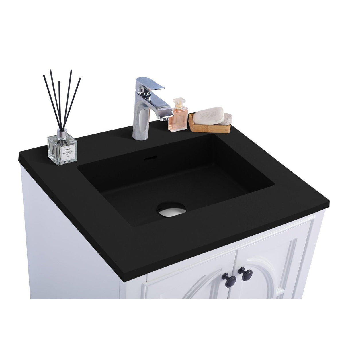 Laviva Odyssey 24" White Bathroom Vanity with Matte Black VIVA Stone Solid Surface Countertop 313613-24W-MB