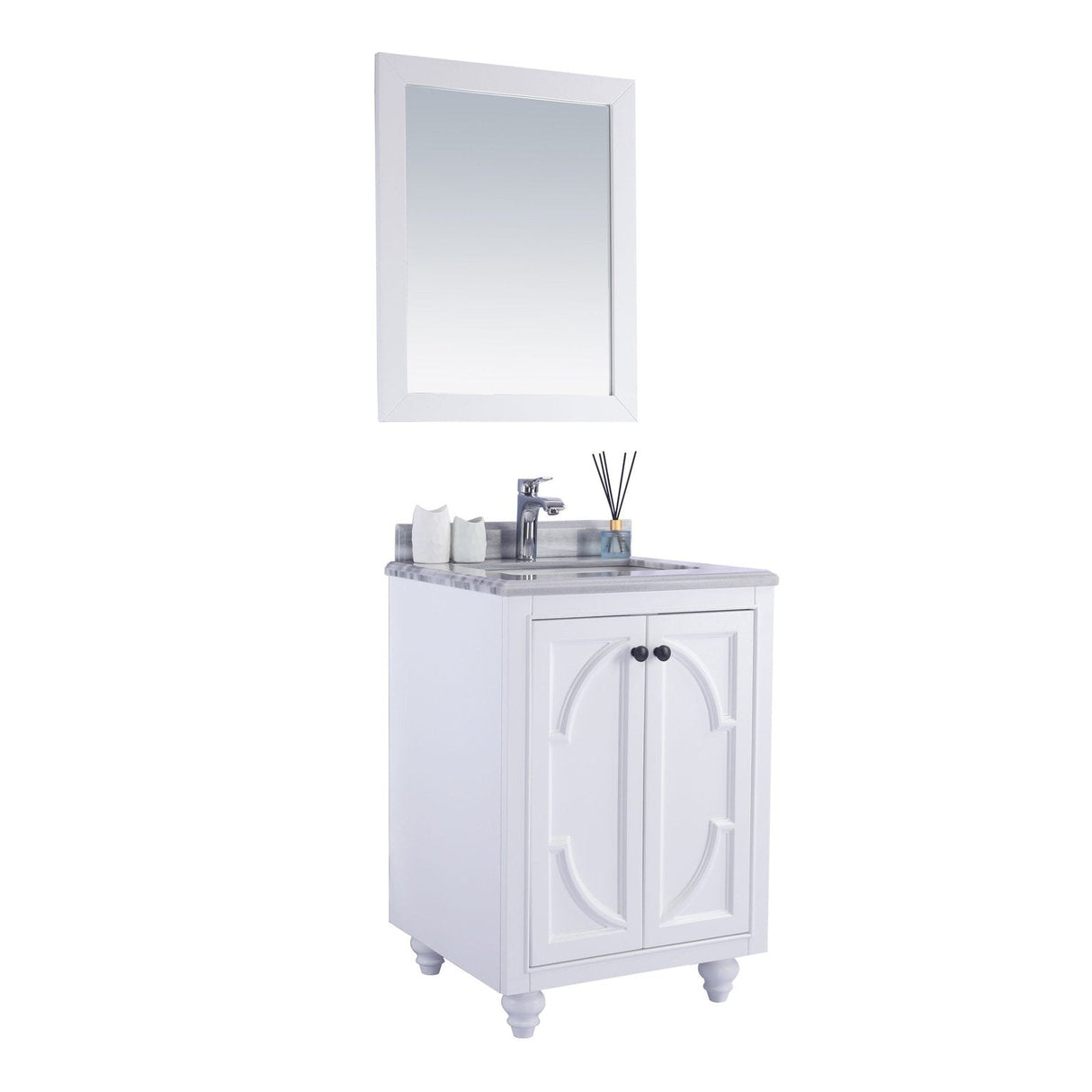 Laviva Odyssey 24" White Bathroom Vanity with White Stripes Marble Countertop 313613-24W-WS