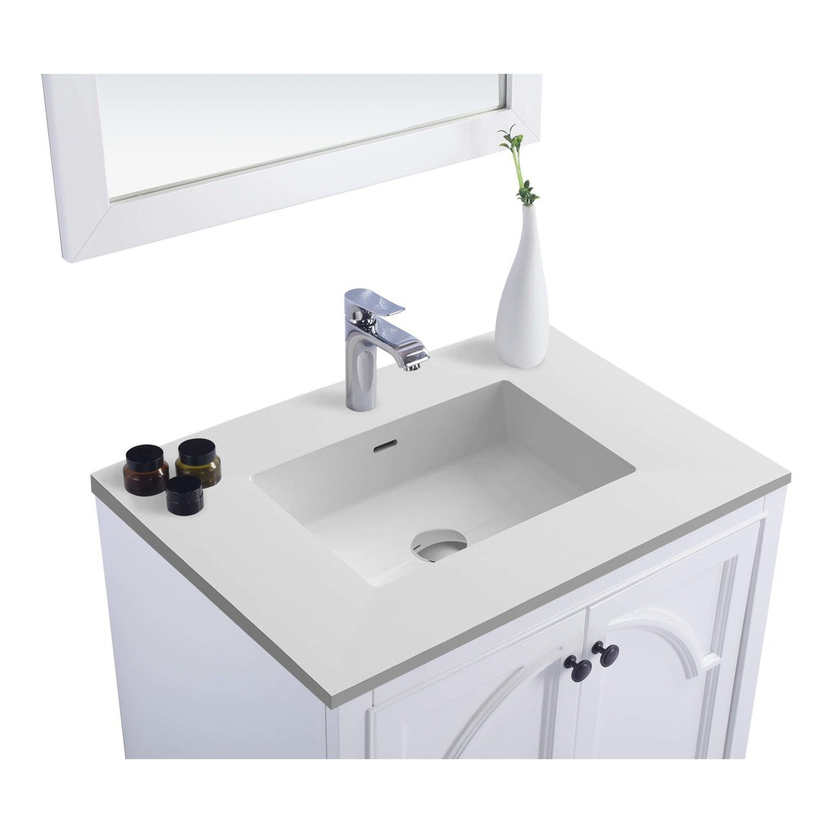 Laviva Odyssey 30" White Bathroom Vanity with Matte White VIVA Stone Solid Surface Countertop 313613-30W-MW