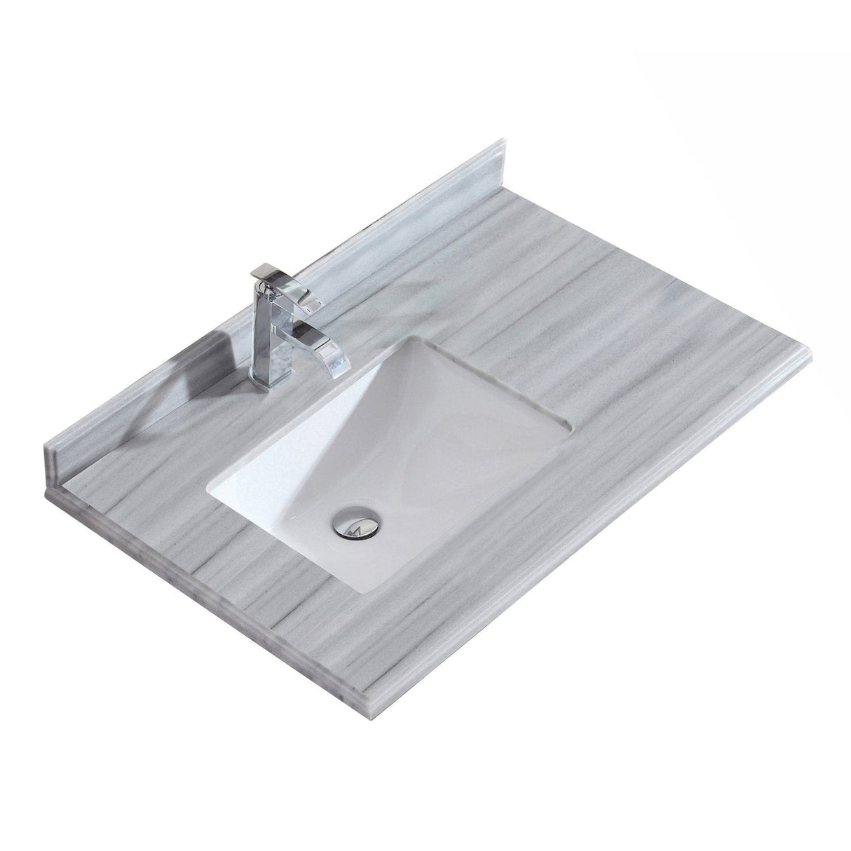 Laviva Odyssey 36" Single Hole White Stripes Marble Countertop with Left Offset Rectangular Ceramic Sink 313613-36-WS