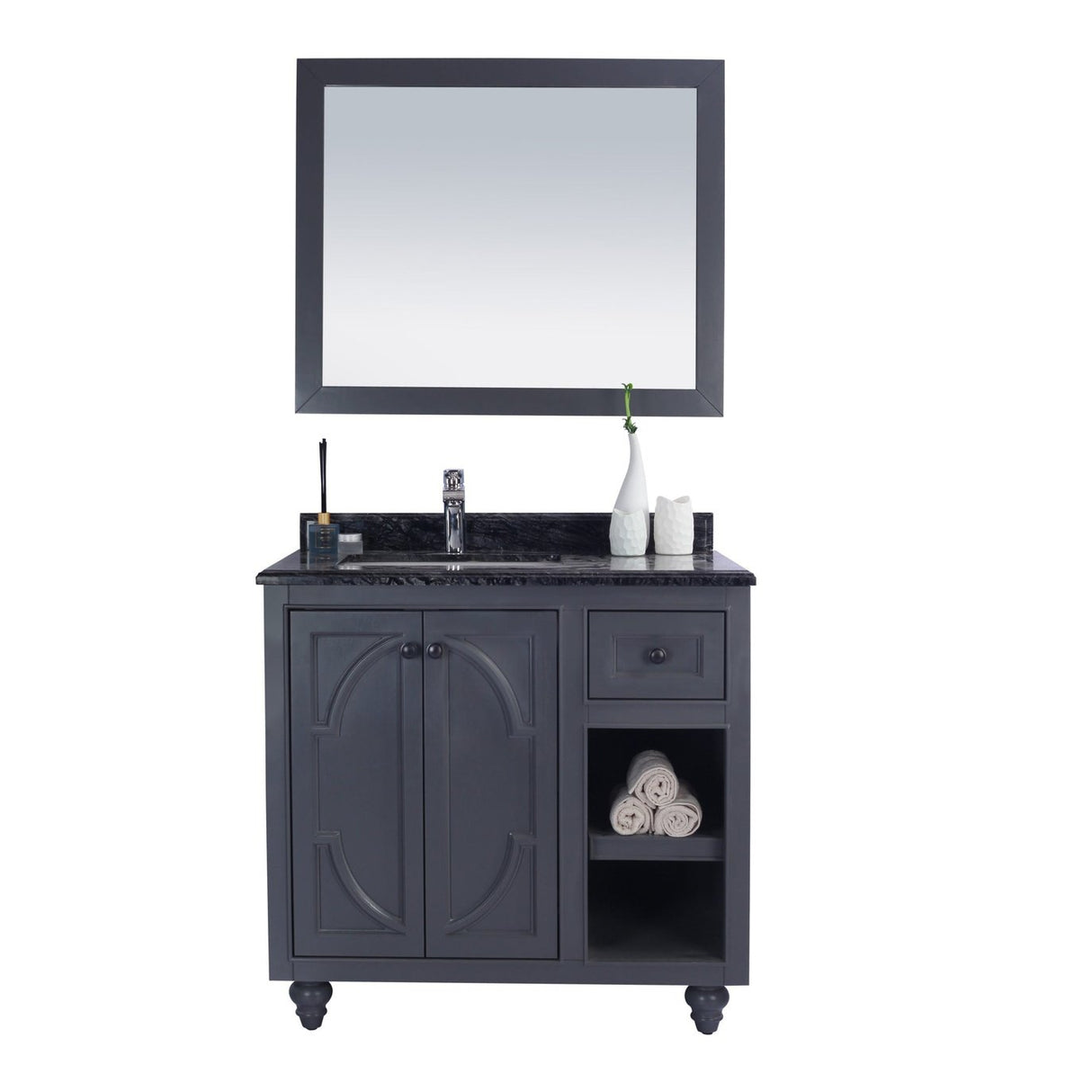 Laviva Odyssey 36" Maple Grey Bathroom Vanity with Black Wood Marble Countertop 313613-36G-BW