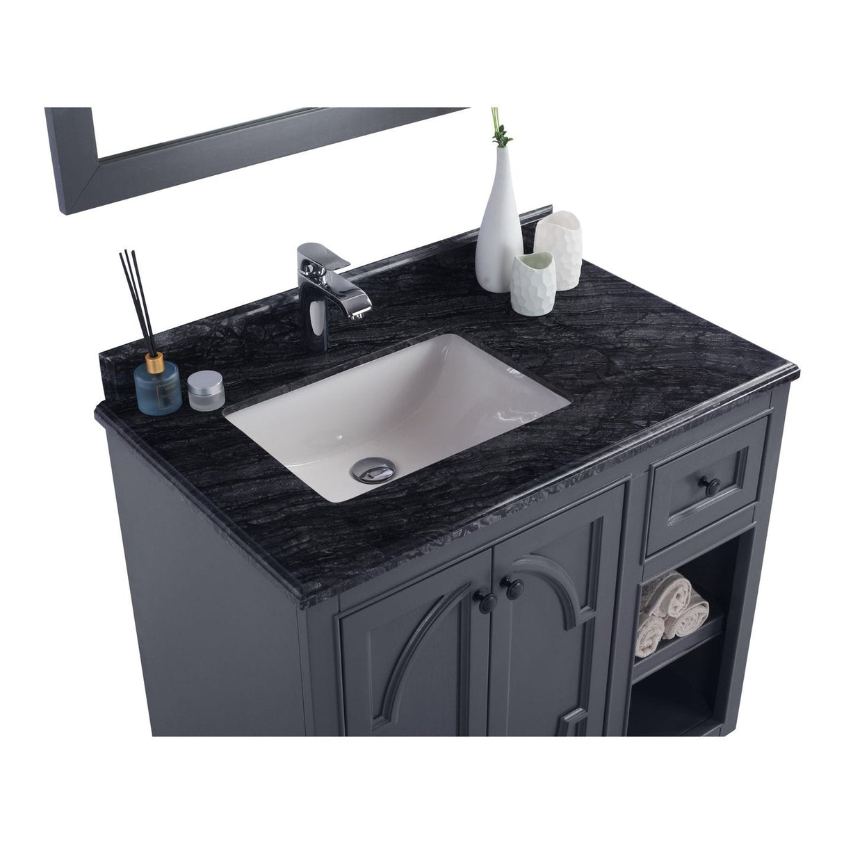 Laviva Odyssey 36" Maple Grey Bathroom Vanity with Black Wood Marble Countertop 313613-36G-BW