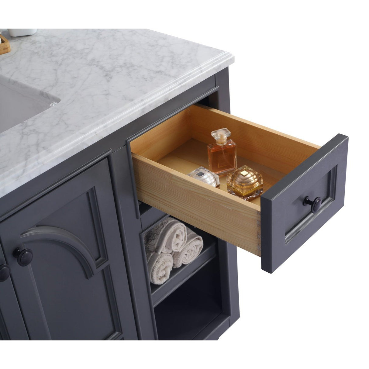 Laviva Odyssey 36" Maple Grey Bathroom Vanity with Matte Black VIVA Stone Solid Surface Countertop 313613-36G-MB