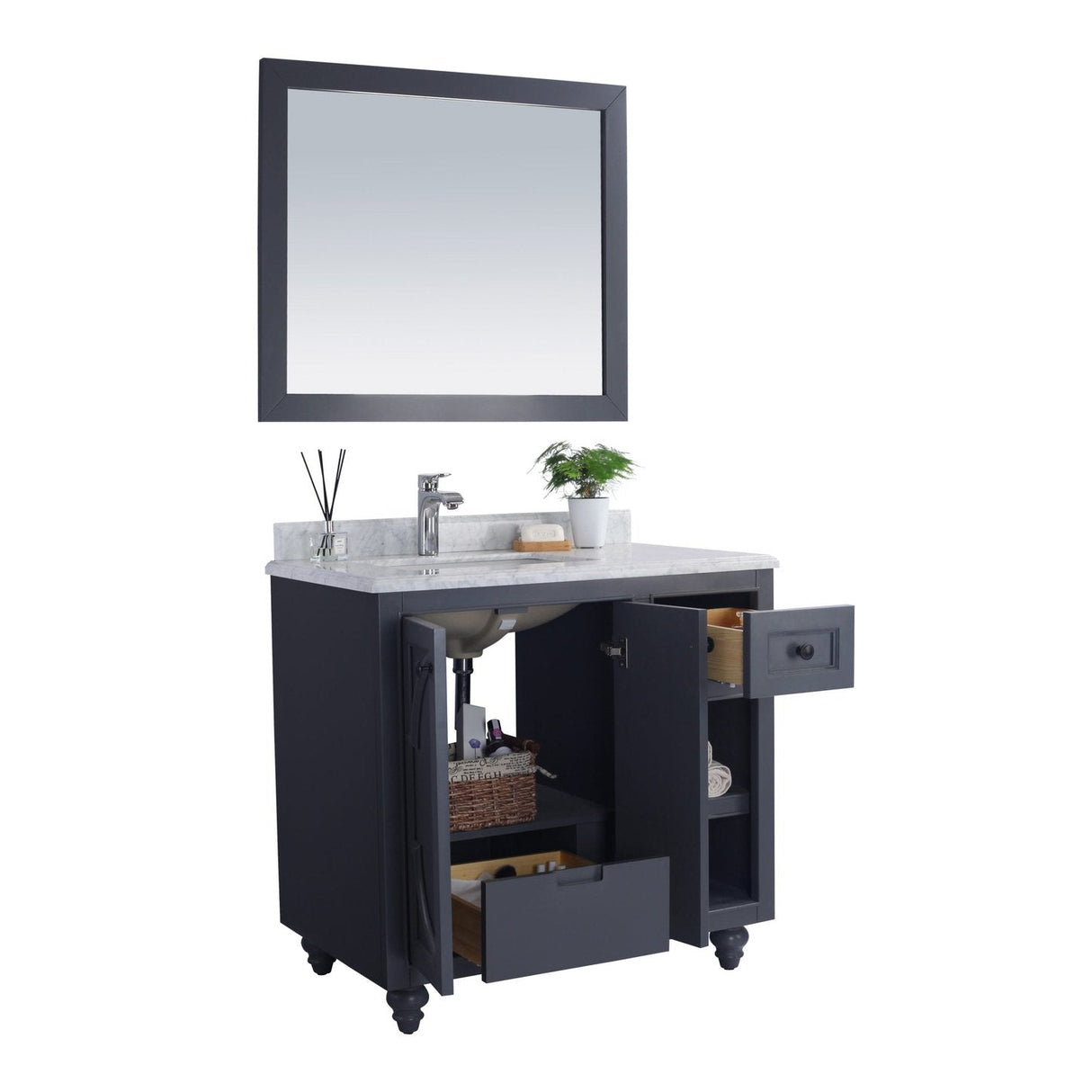 Laviva Odyssey 36" Maple Grey Bathroom Vanity with Matte Black VIVA Stone Solid Surface Countertop 313613-36G-MB