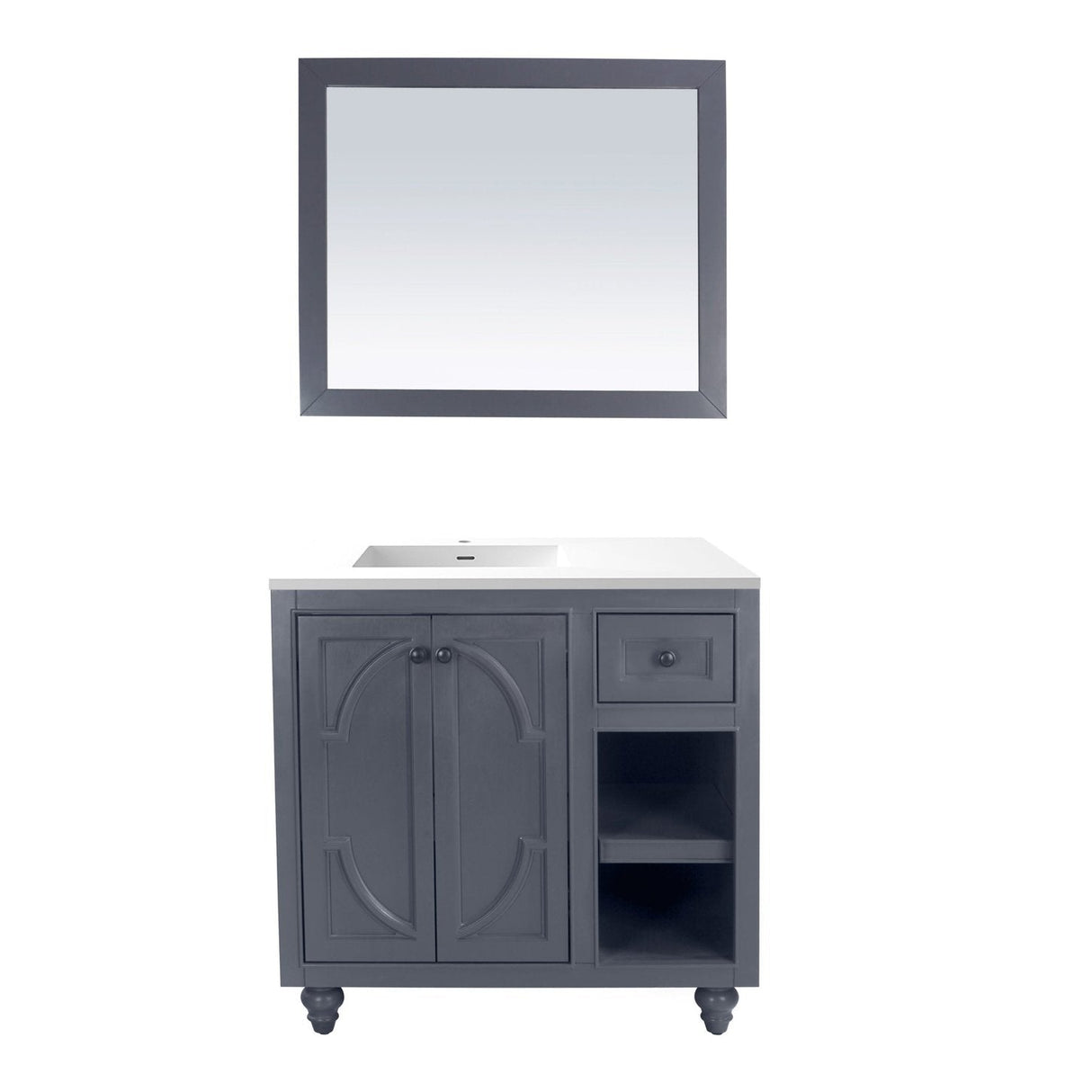 Laviva Odyssey 36" Maple Grey Bathroom Vanity with Matte White VIVA Stone Solid Surface Countertop 313613-36G-MW