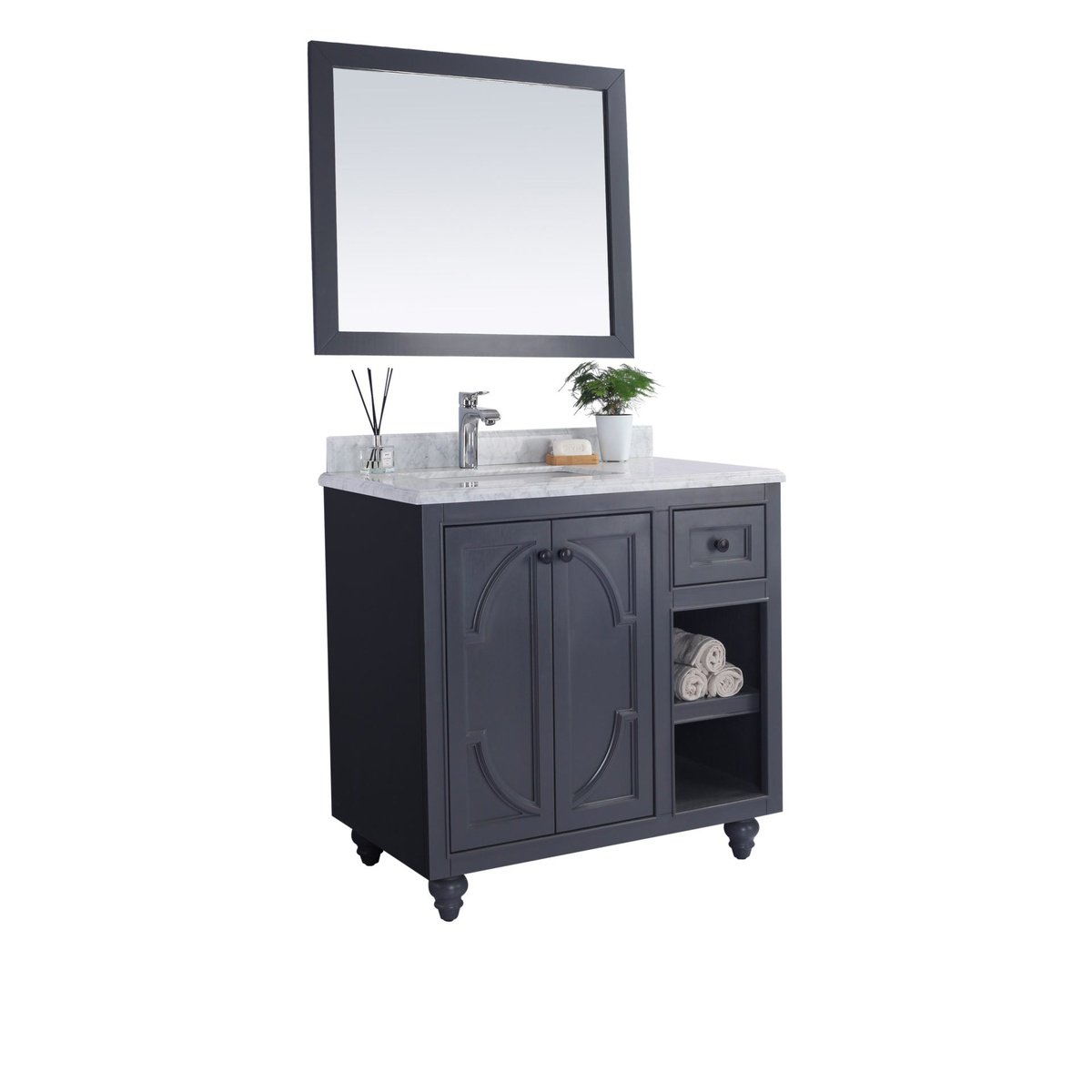 Laviva Odyssey 36" Maple Grey Bathroom Vanity with White Carrara Marble Countertop 313613-36G-WC