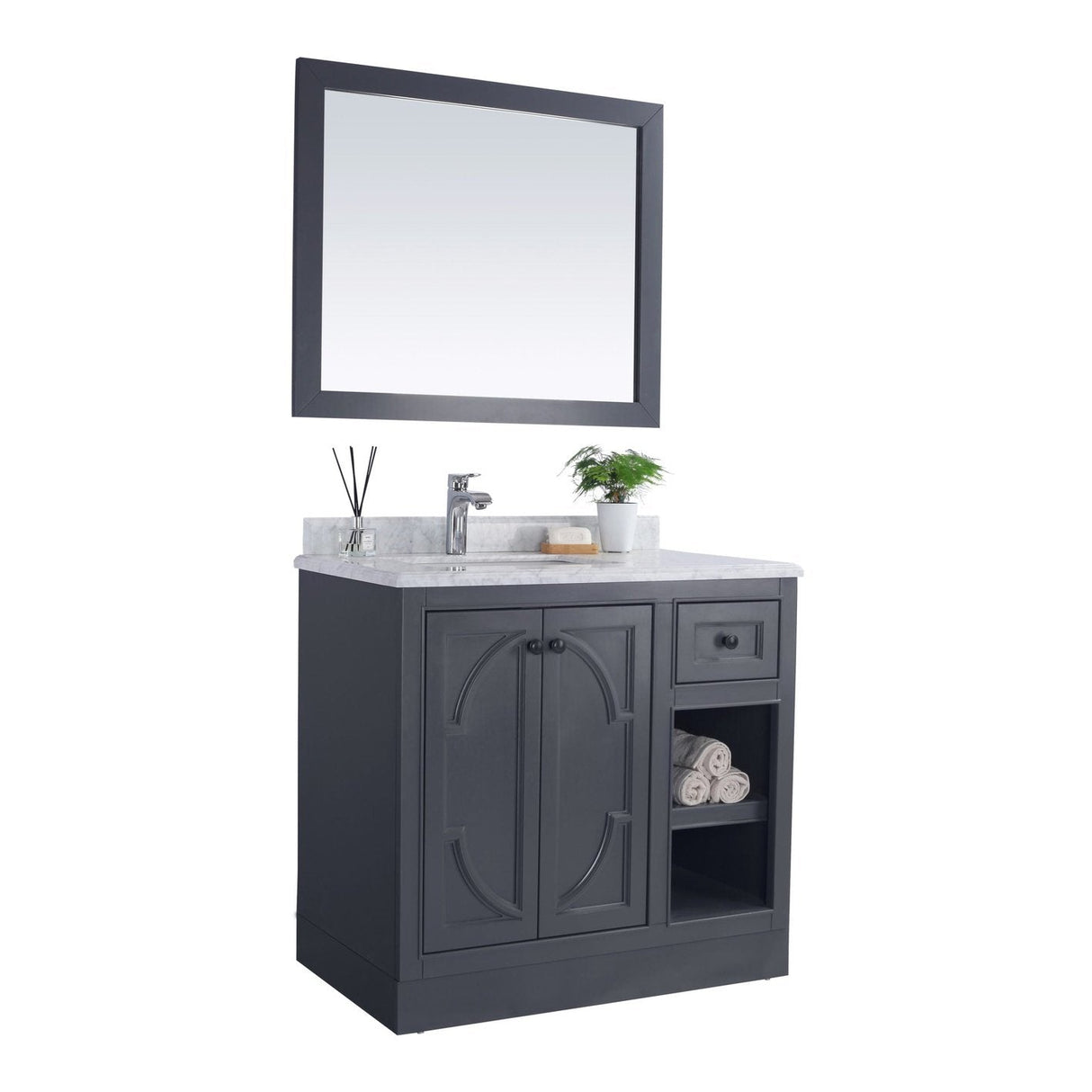 Laviva Odyssey 36" Maple Grey Bathroom Vanity with White Stripes Marble Countertop 313613-36G-WS