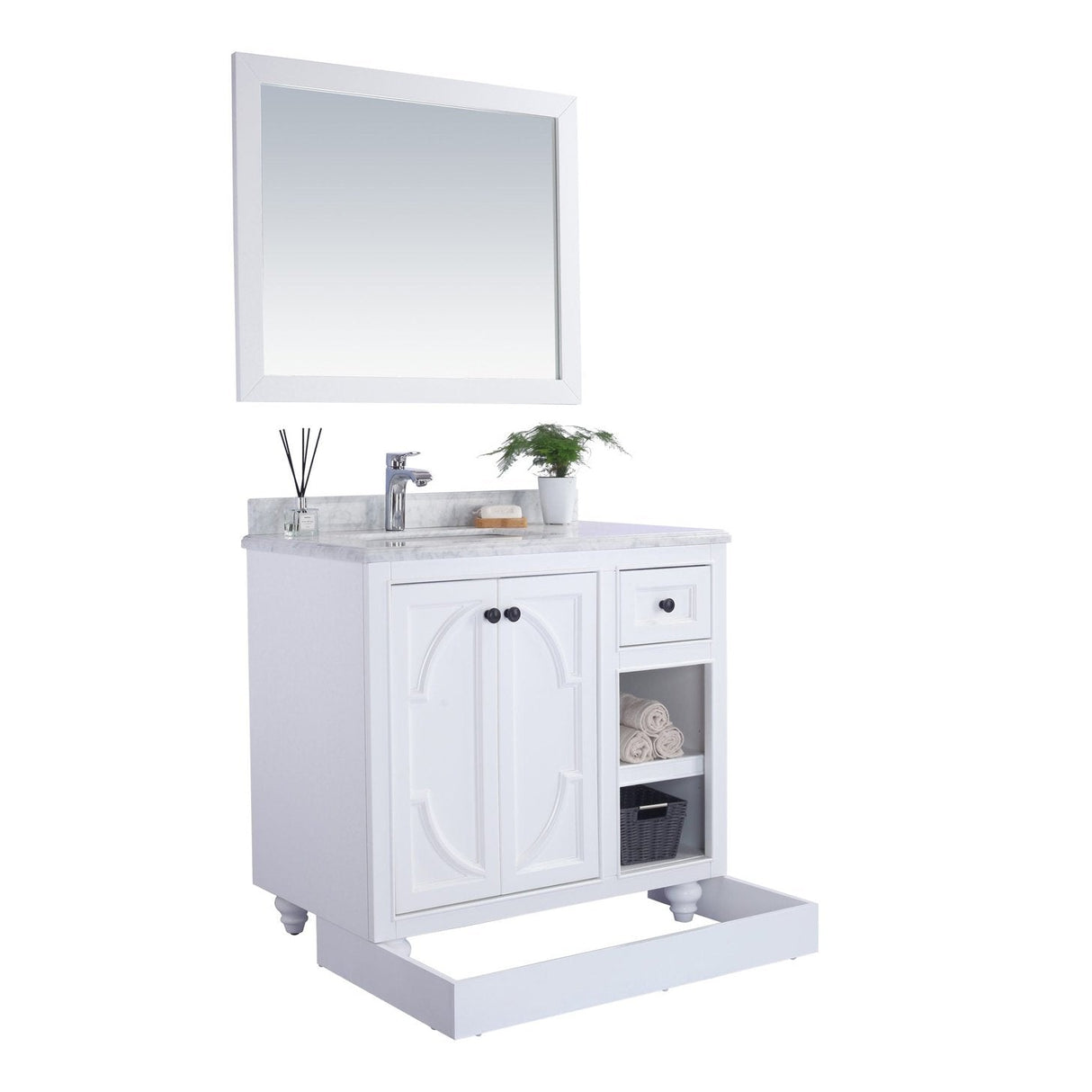 Laviva Odyssey 36" White Bathroom Vanity with Black Wood Marble Countertop 313613-36W-BW