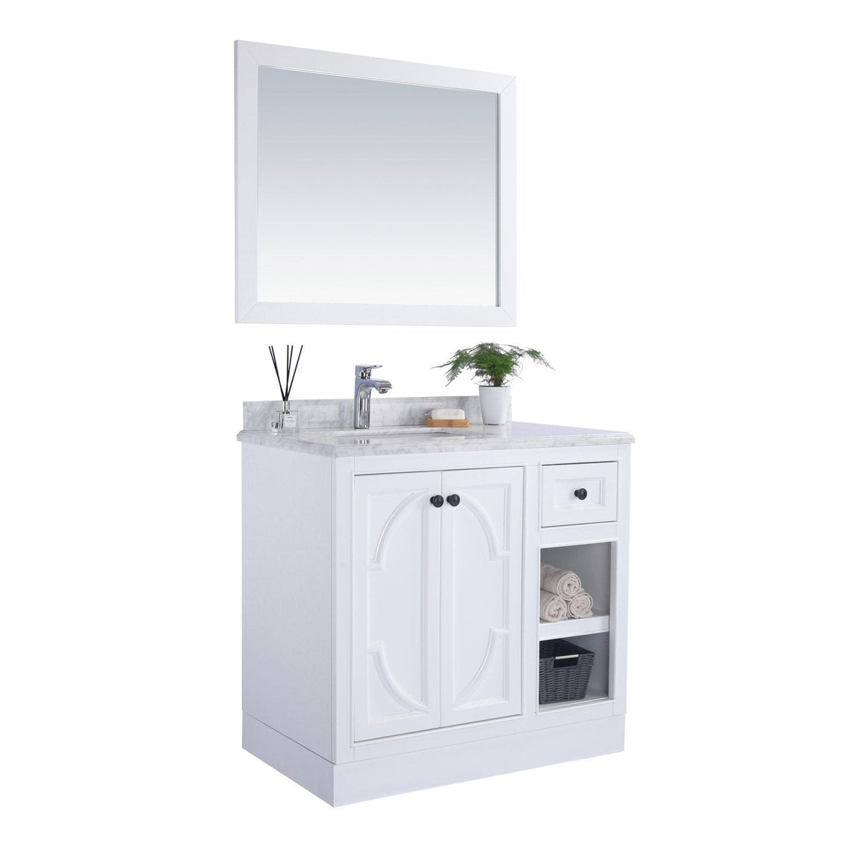 Laviva Odyssey 36" White Bathroom Vanity with Black Wood Marble Countertop 313613-36W-BW