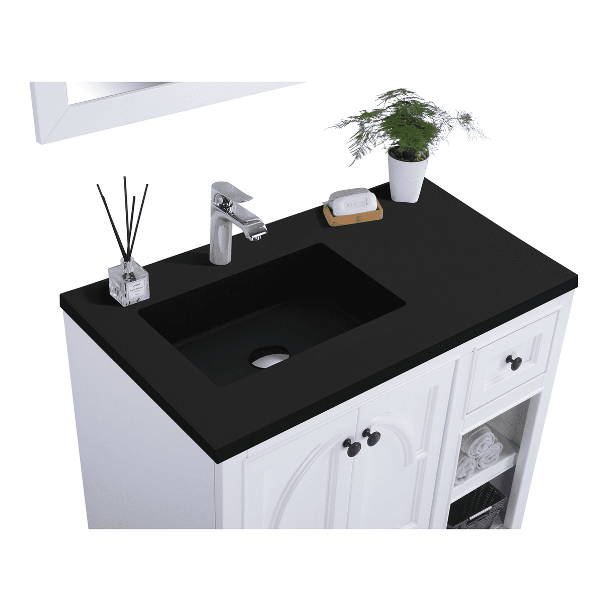 Laviva Odyssey 36" White Bathroom Vanity with Matte Black VIVA Stone Solid Surface Countertop 313613-36W-MB