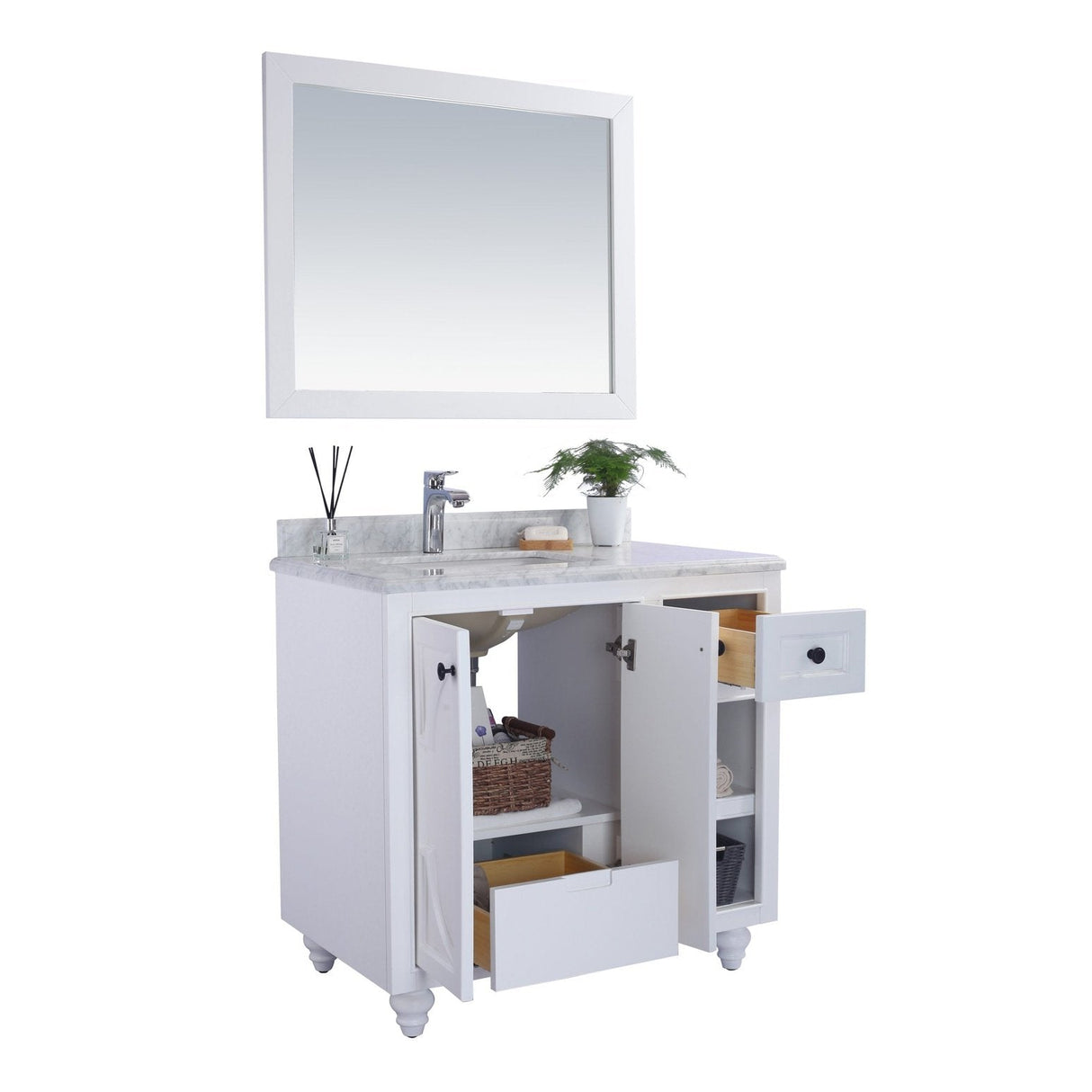 Laviva Odyssey 36" White Bathroom Vanity with Matte Black VIVA Stone Solid Surface Countertop 313613-36W-MB