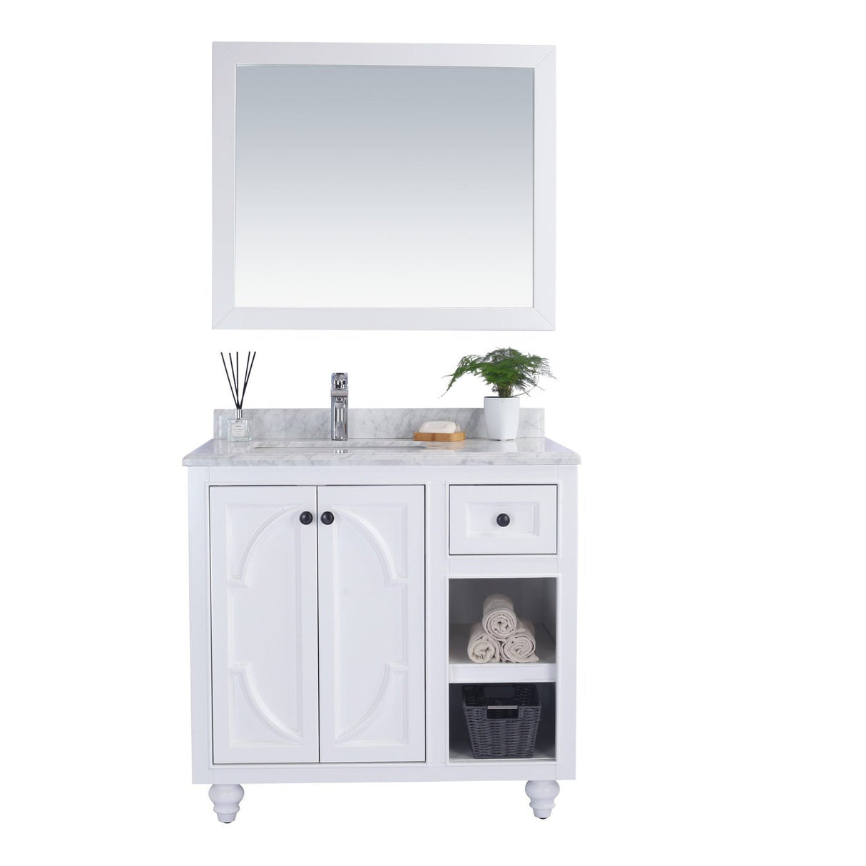 Laviva Odyssey 36" White Bathroom Vanity with White Carrara Marble Countertop 313613-36W-WC