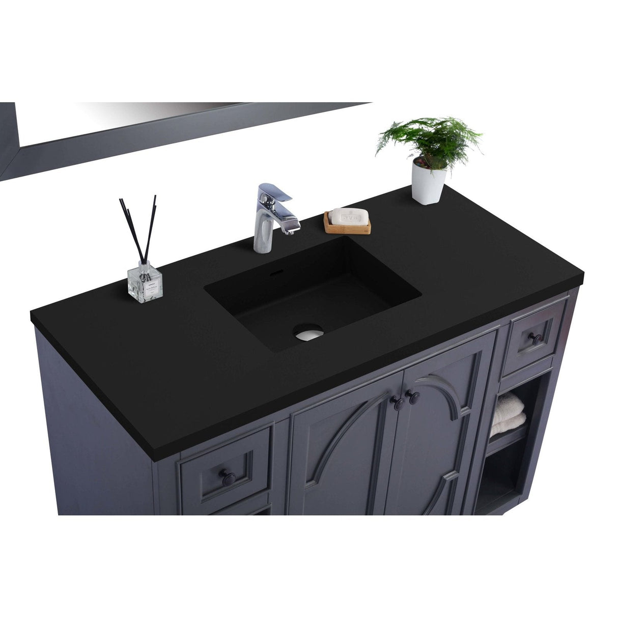 Laviva Odyssey 48" Maple Grey Bathroom Vanity with Matte Black VIVA Stone Solid Surface Countertop 313613-48G-MB