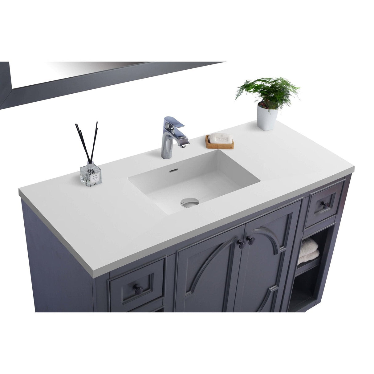 Laviva Odyssey 48" Maple Grey Bathroom Vanity with Matte White VIVA Stone Solid Surface Countertop 313613-48G-MW