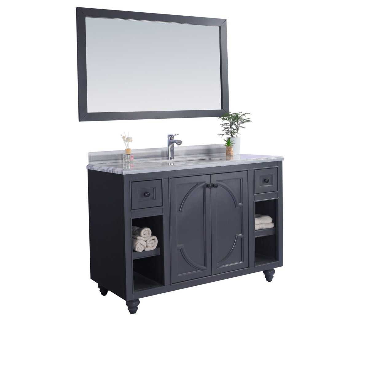 Laviva Odyssey 48" Maple Grey Bathroom Vanity with White Stripes Marble Countertop 313613-48G-WS