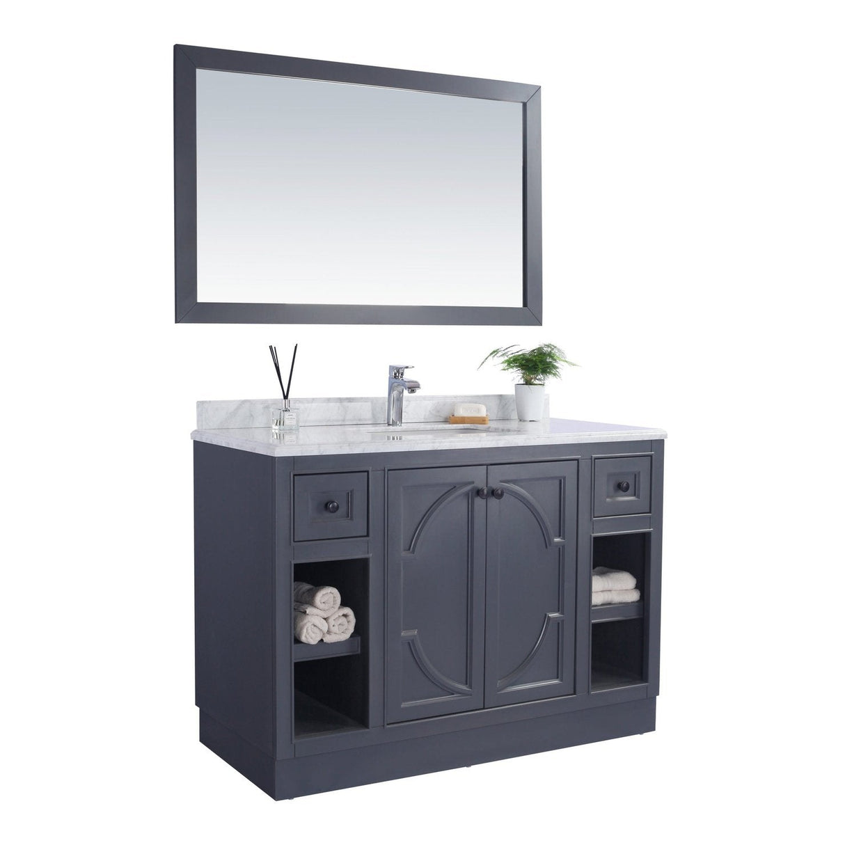 Laviva Odyssey 48" Maple Grey Bathroom Vanity with White Stripes Marble Countertop 313613-48G-WS