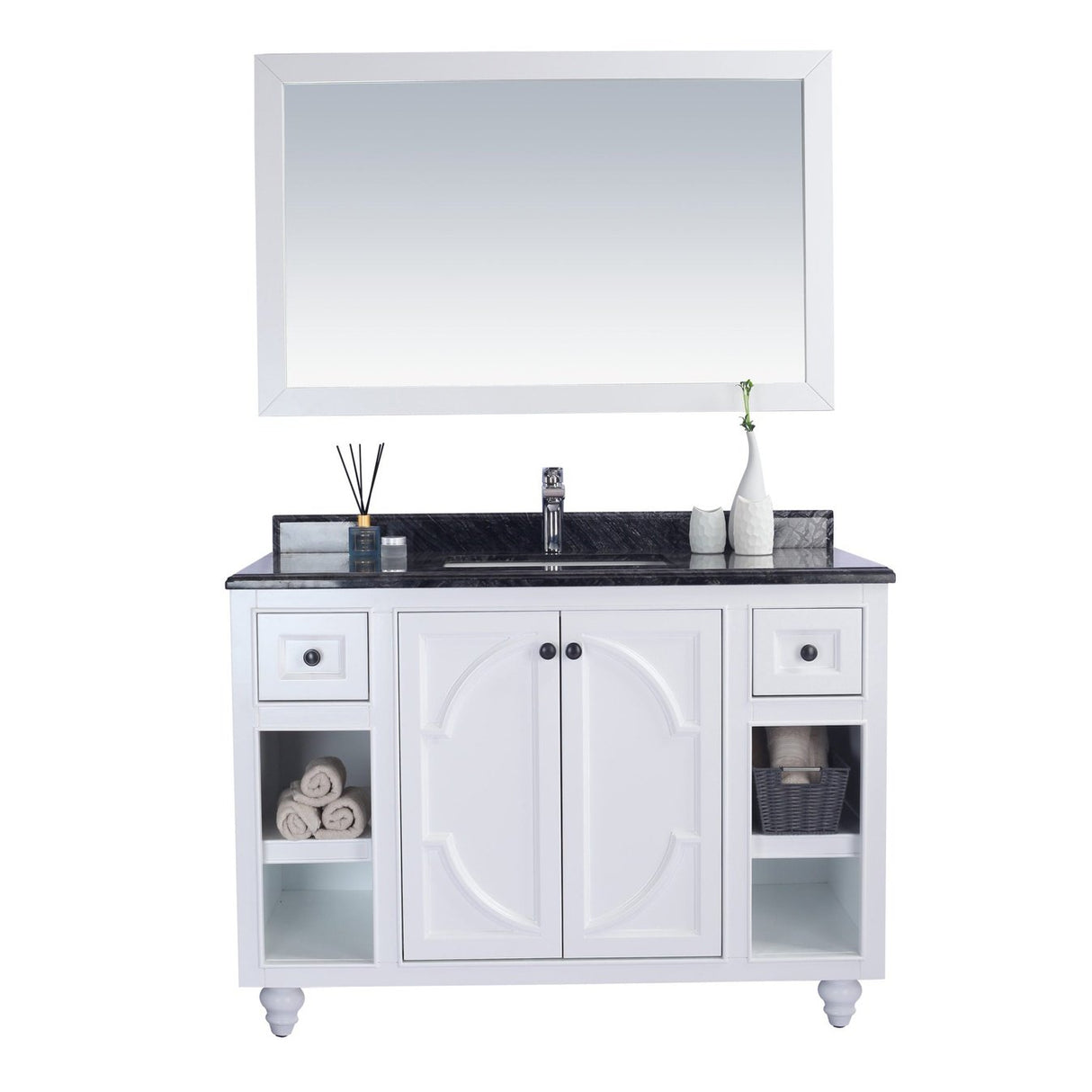 Laviva Odyssey 48" White Bathroom Vanity with Black Wood Marble Countertop 313613-48W-BW