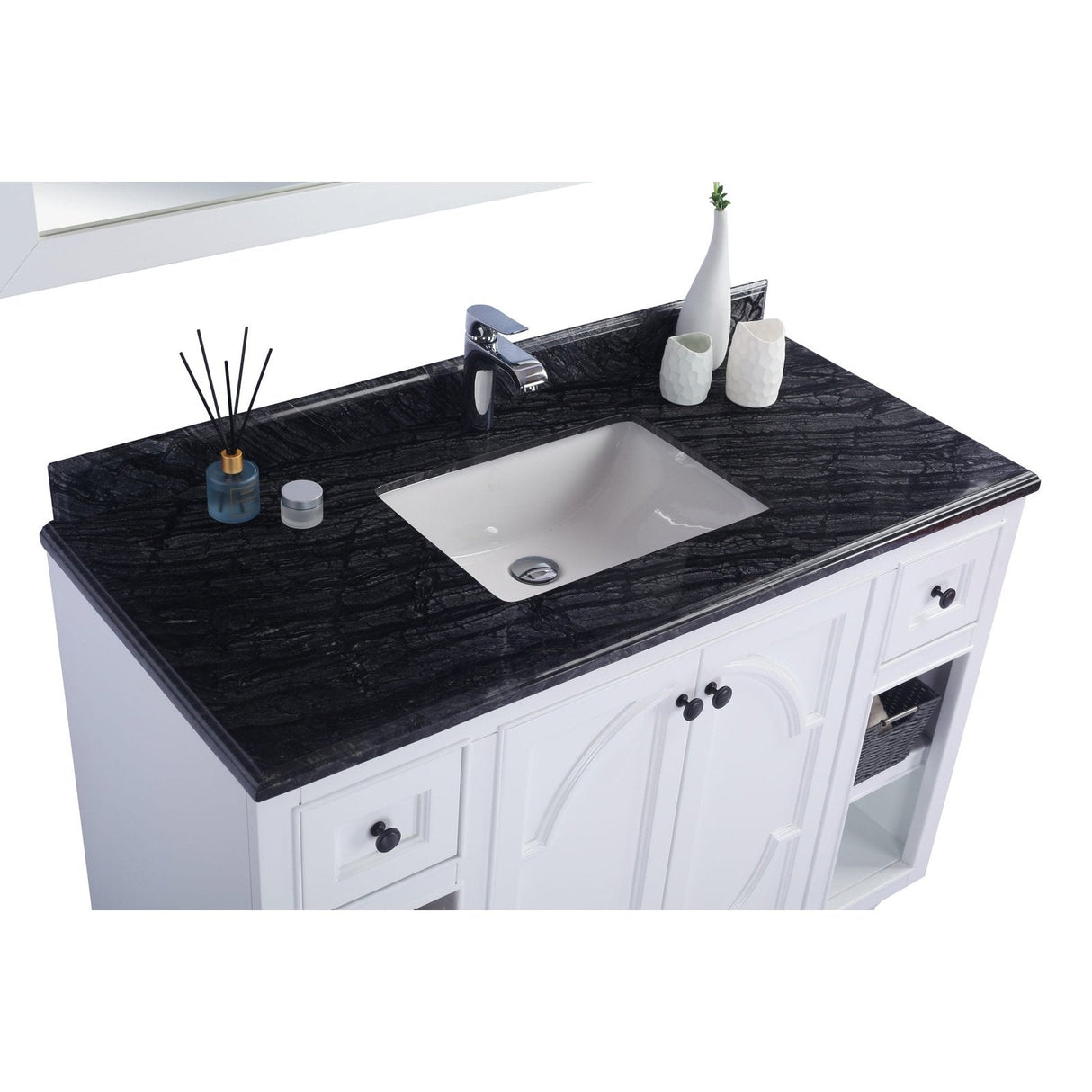 Laviva Odyssey 48" White Bathroom Vanity with Black Wood Marble Countertop 313613-48W-BW