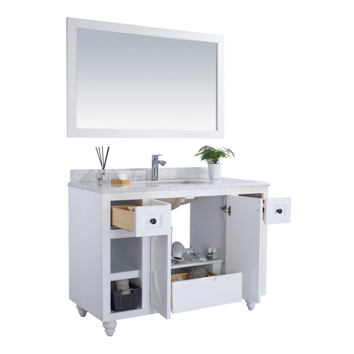 Laviva Odyssey 48" White Bathroom Vanity with Matte White VIVA Stone Solid Surface Countertop 313613-48W-MW