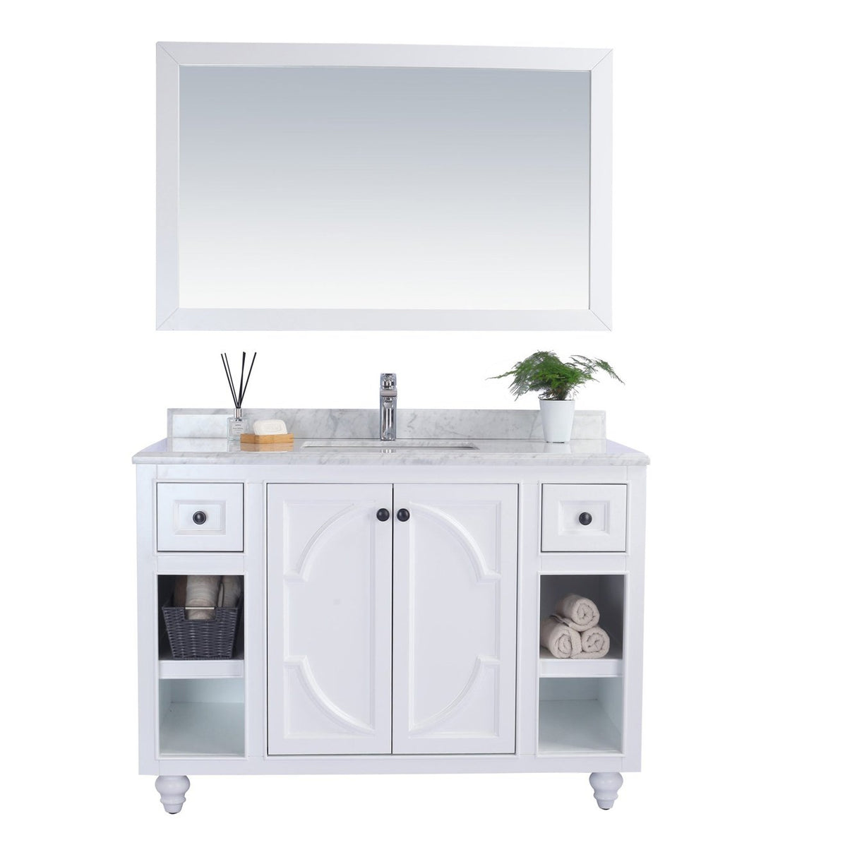 Laviva Odyssey 48" White Bathroom Vanity with White Carrara Marble Countertop 313613-48W-WC