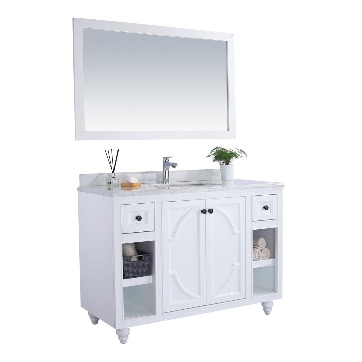 Laviva Odyssey 48" White Bathroom Vanity with White Carrara Marble Countertop 313613-48W-WC