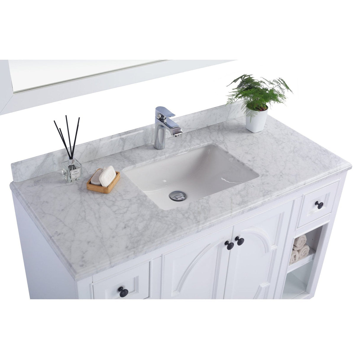 Laviva Odyssey 48" White Bathroom Vanity with White Carrara Marble Countertop 313613-48W-WC