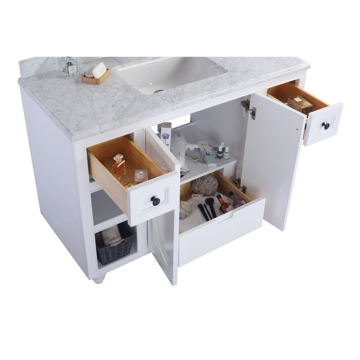 Laviva Odyssey 48" White Bathroom Vanity with White Carrara Marble Countertop 313613-48W-WC