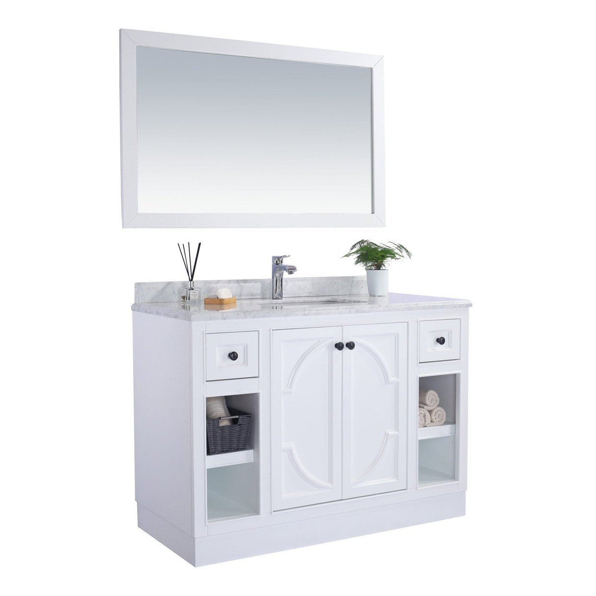 Laviva Odyssey 48" White Bathroom Vanity with White Stripes Marble Countertop 313613-48W-WS