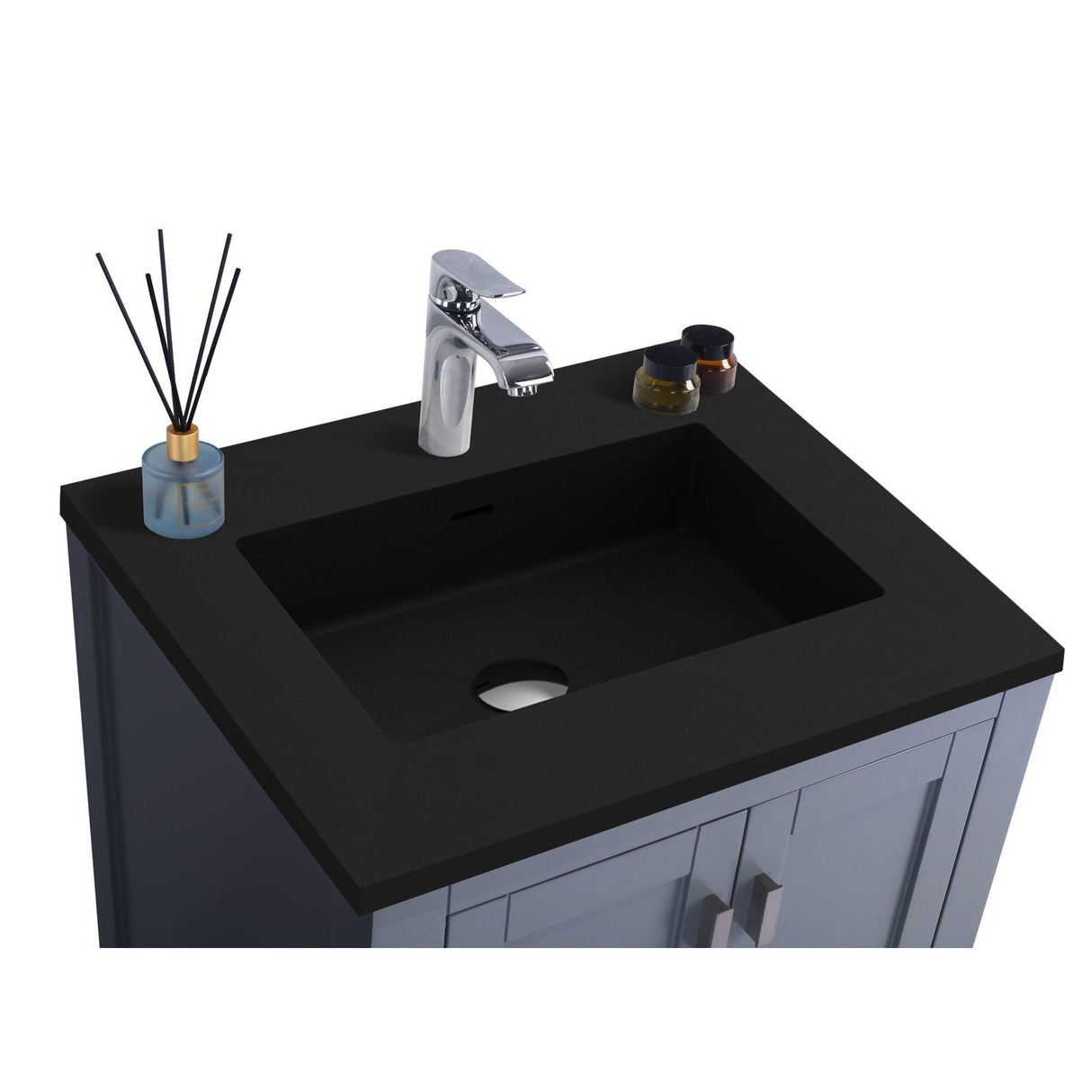 Laviva Wilson 24" Grey Bathroom Vanity with Matte Black VIVA Stone Solid Surface Countertop 313ANG-24G-MB