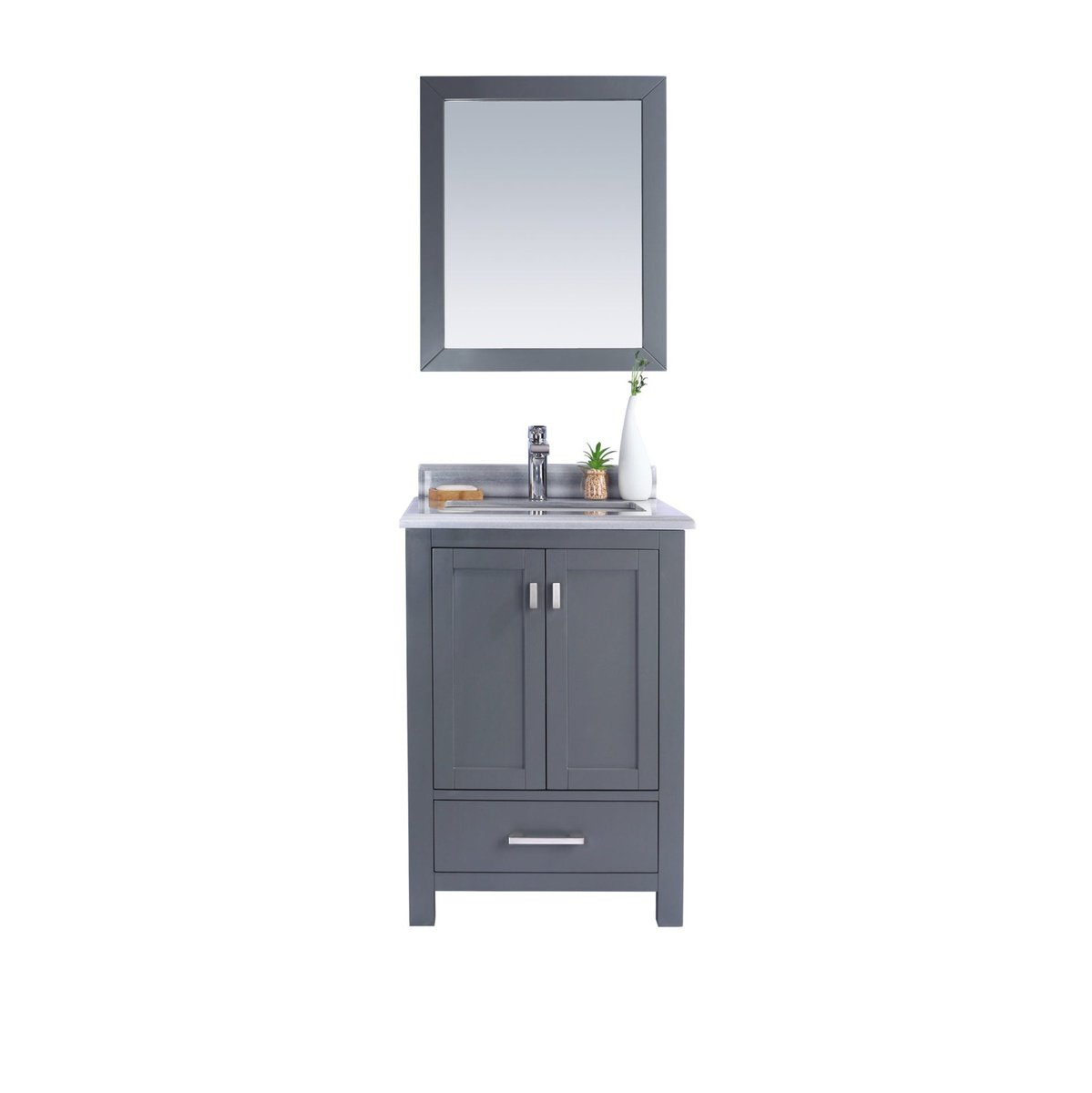 Laviva Wilson 24" Grey Bathroom Vanity with White Stripes Marble Countertop 313ANG-24G-WS