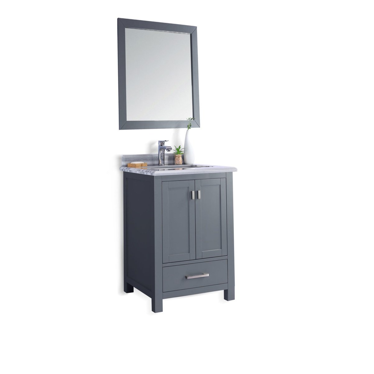 Laviva Wilson 24" Grey Bathroom Vanity with White Stripes Marble Countertop 313ANG-24G-WS