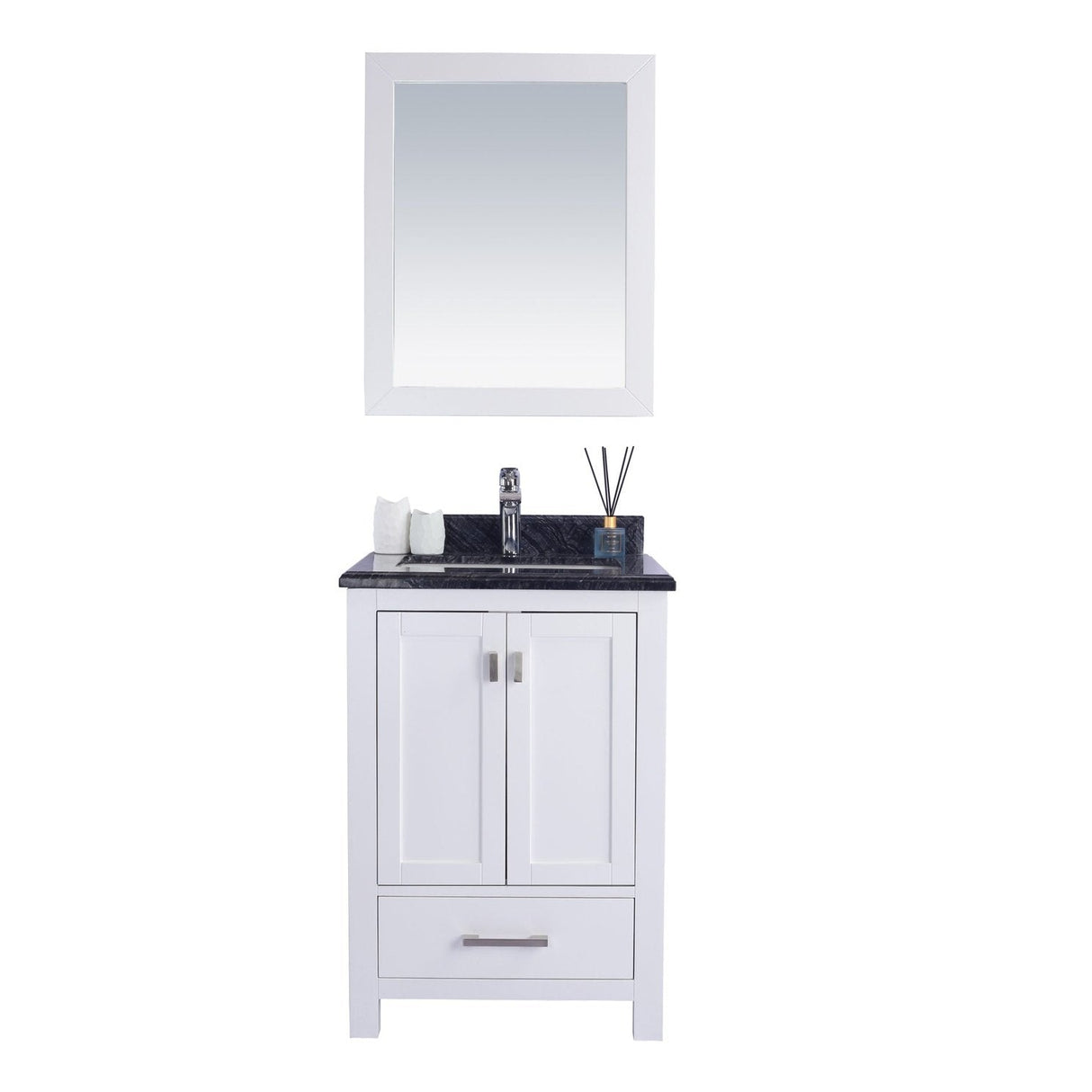 Laviva Wilson 24" White Bathroom Vanity with Black Wood Marble Countertop 313ANG-24W-BW