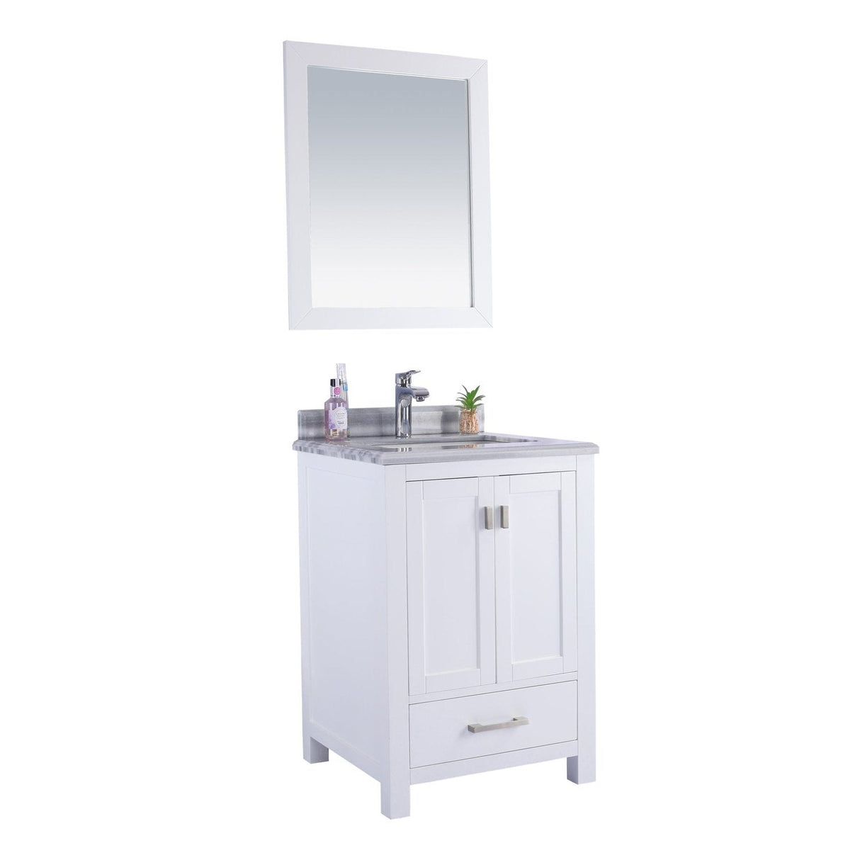 Laviva Wilson 24" White Bathroom Vanity with White Stripes Marble Countertop 313ANG-24W-WS