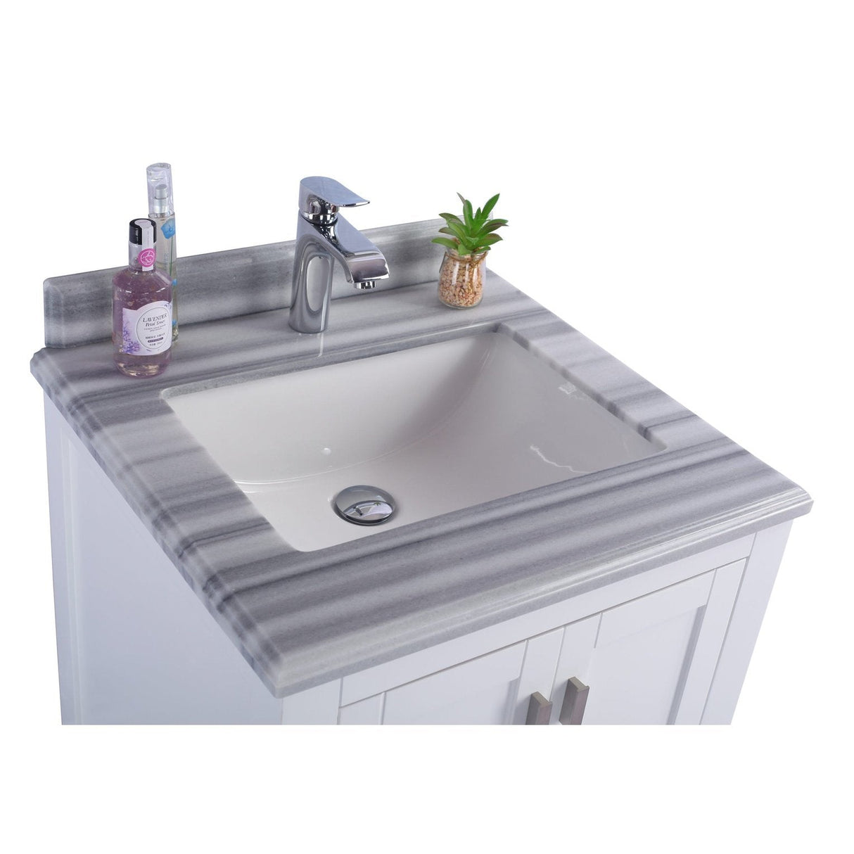 Laviva Wilson 24" White Bathroom Vanity with White Stripes Marble Countertop 313ANG-24W-WS