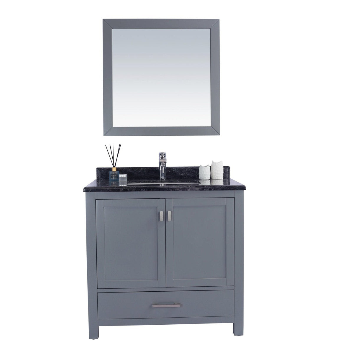 Laviva Wilson 36" Grey Bathroom Vanity with Black Wood Marble Countertop 313ANG-36G-BW