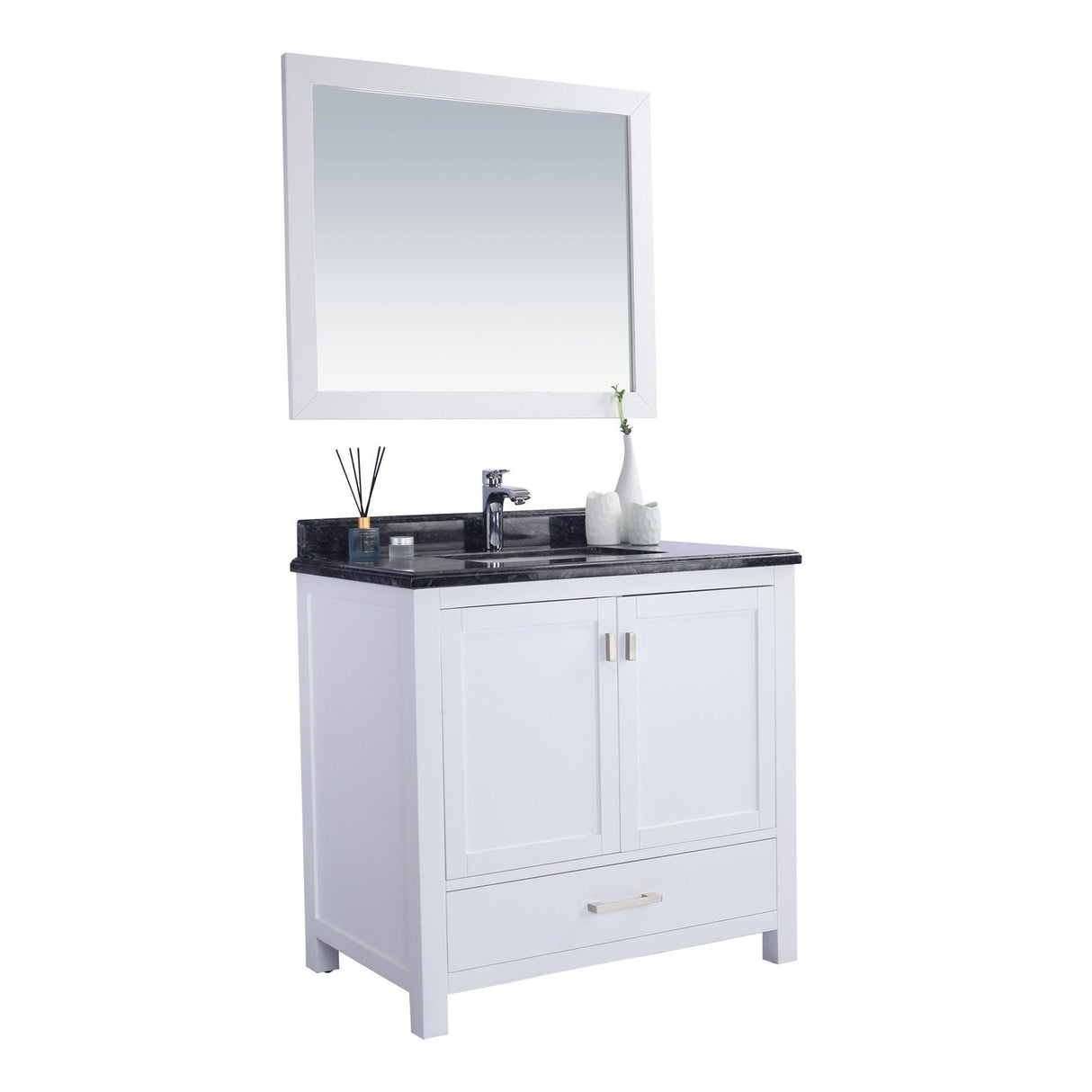 Laviva Wilson 36" White Bathroom Vanity with Black Wood Marble Countertop 313ANG-36W-BW