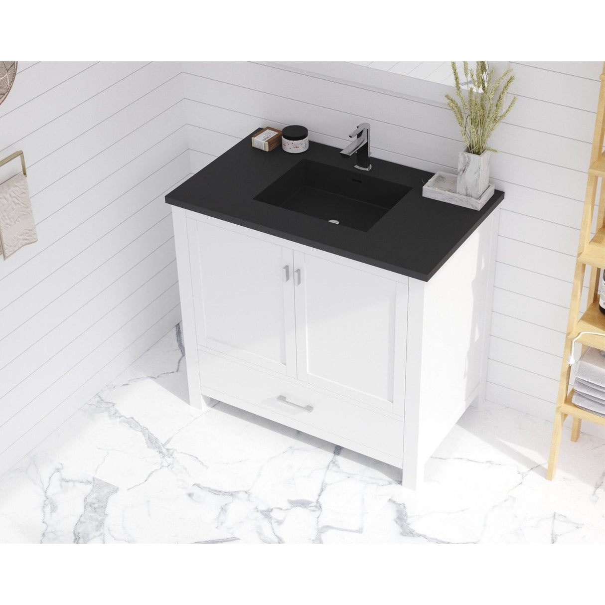 Laviva Wilson 36" White Bathroom Vanity with Matte Black VIVA Stone Solid Surface Countertop 313ANG-36W-MB